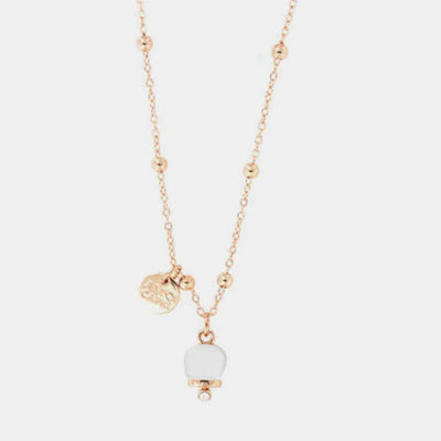 Collana in Metallo con campanella portafortuna pendente, impreziosita da smalto bianco e cristalli - BYSIMON gioielli