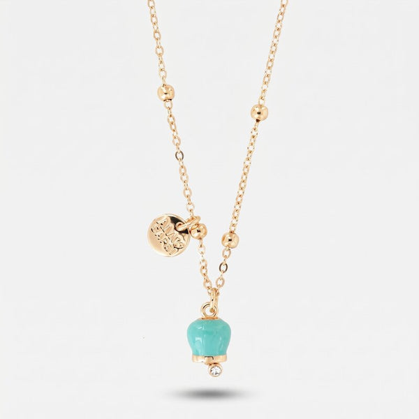 Collana in Metallo con campanella portafortuna pendente, impreziosita da smalto verde e cristalli - BYSIMON gioielli