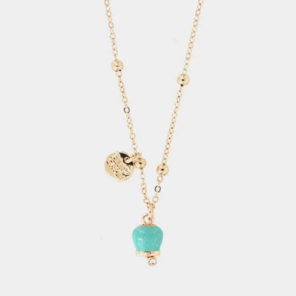 Collana in Metallo con campanella portafortuna pendente, impreziosita da smalto verde e cristalli - BYSIMON gioielli