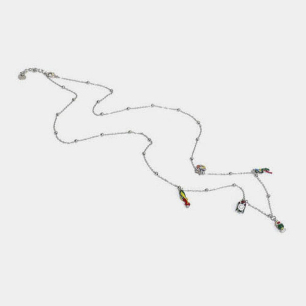 Collana in Metallo multiciondolo, con simboli carte siciliane pendenti, impreziosite da smalti colorati - BYSIMON gioielli