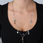 Collana in Metallo multiciondolo, con simboli carte siciliane pendenti, impreziosite da smalti colorati