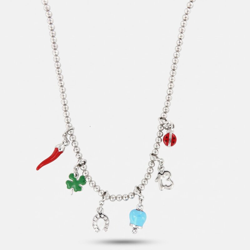 Collana in metallo con corno portafortuna napoletano e simboli | corno napoletano portafortuna | BYSIMON