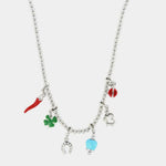 Collana in Metallo Collana in Metallo con corno, quadrifoglio, coccinella, ferro di cavallo e campanella capri - BYSIMON gioielli