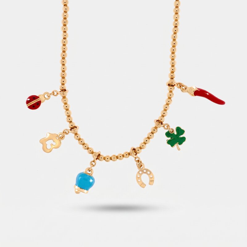 Collana in metallo con corno napoletano e portafortuna | corno napoletano portafortuna | BYSIMON