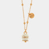 Collana in Metallo con campanella portafortuna pendente impreziosita da smalto bianco e cristalli