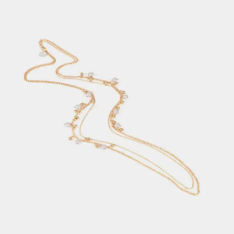 Collana in Metallo a catena lunga multifili, impreziosita da sfere effetto perle pendenti