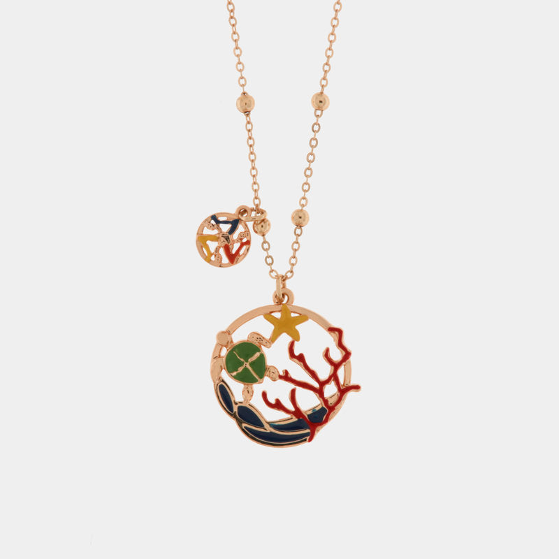 Collana in Metallo con pendente a disegno in stile marino, impreziosito da smalti colorati e trinacria siciliana SICILY - gio
