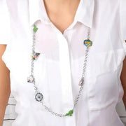 Collana in Metallo catena rolò con charm colorati siciliani, tamburelli, coffa, trinacria e fichi d'india