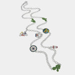 Collana in Metallo catena rolò con charm colorati siciliani, tamburelli, coffa, trinacria e fichi d'india