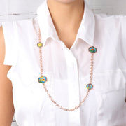 Collana in Metallo maglia rolò, con tamburelli impreziositi da disegni ispirati all'isola di Sicilia