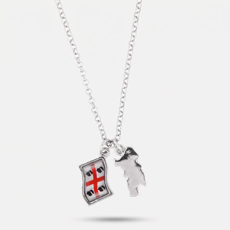 Collana in Metallo con  ciondolo a forma di bandiera sarda e isola di Sardegna - BYSIMON gioielli