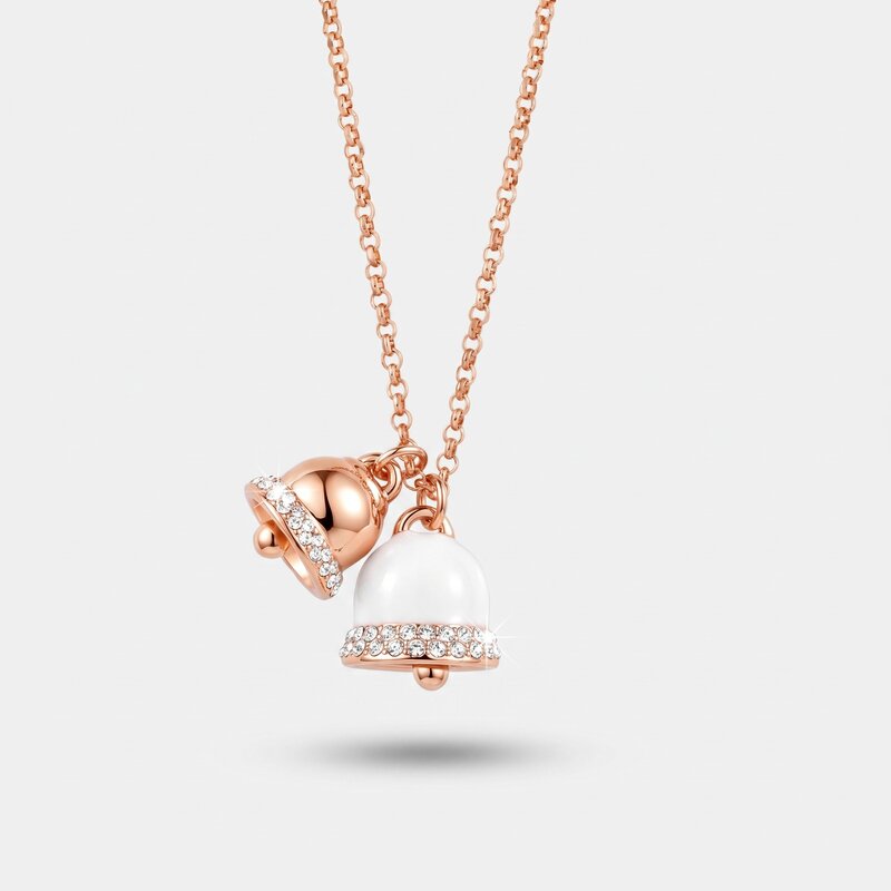 Collana in Metallo con campanelle portafortuna smaltata bianca e con cristalli bianchi - BYSIMON gioielli