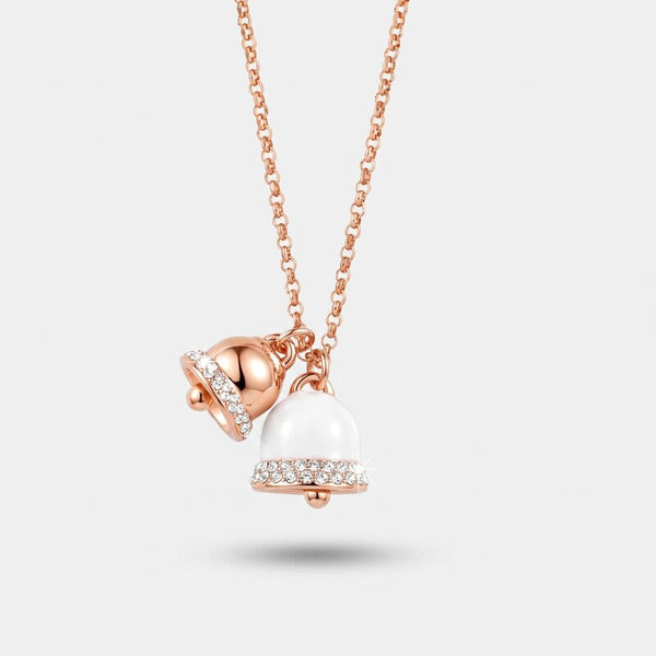 Collana in Metallo con campanelle portafortuna smaltata bianca e con cristalli bianchi - BYSIMON gioielli