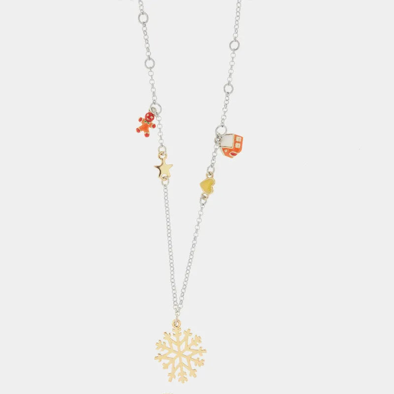 Metal necklace with snowflake-shaped pendant and Christmas details