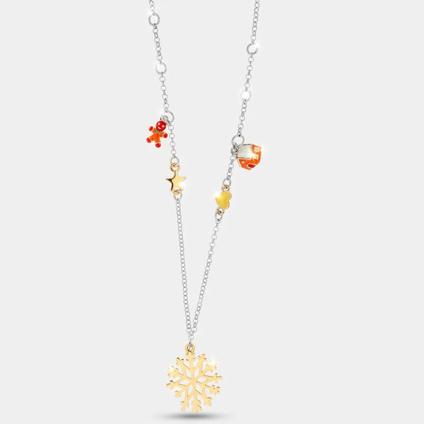 Collana in Metallo con pendente a forma di fiocco di neve e dettagli natalizi