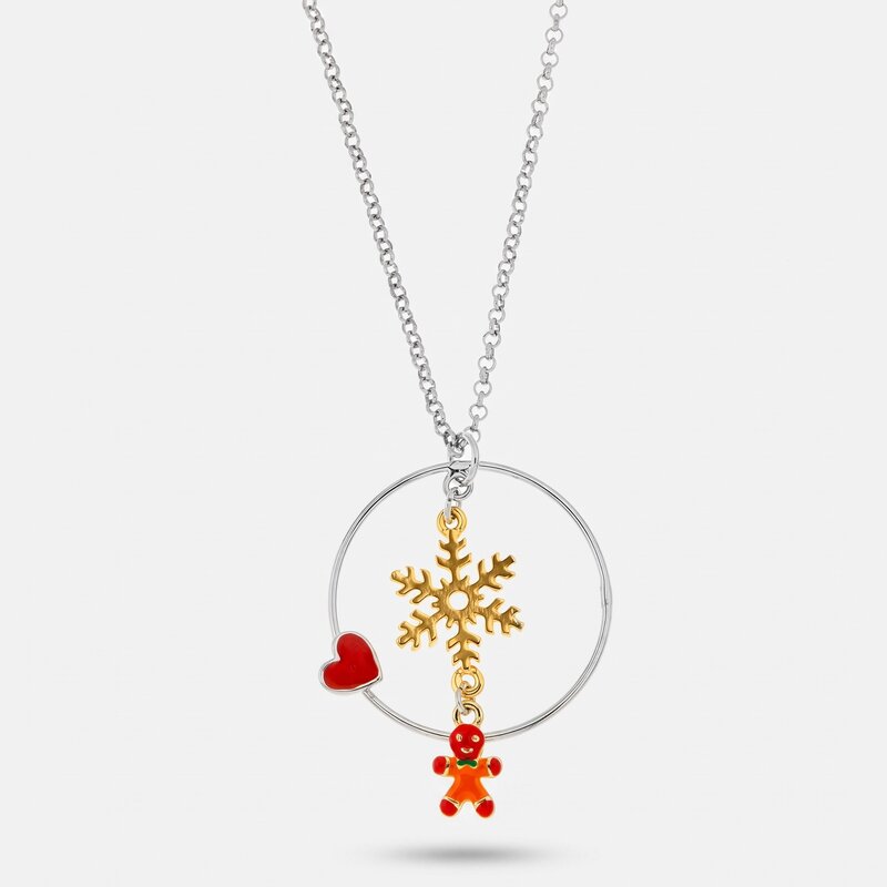 Collana in Metallo con pendente a forma di fiocco di neve e dettagli natalizi - BYSIMON gioielli