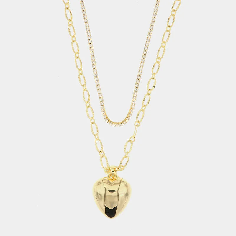 Collana in Metallo multifilo con cristalli e cuore