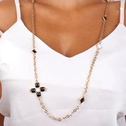 Collana in Metallo con dettagli a forma di croce impreziositi da cristalli bianchi e neri