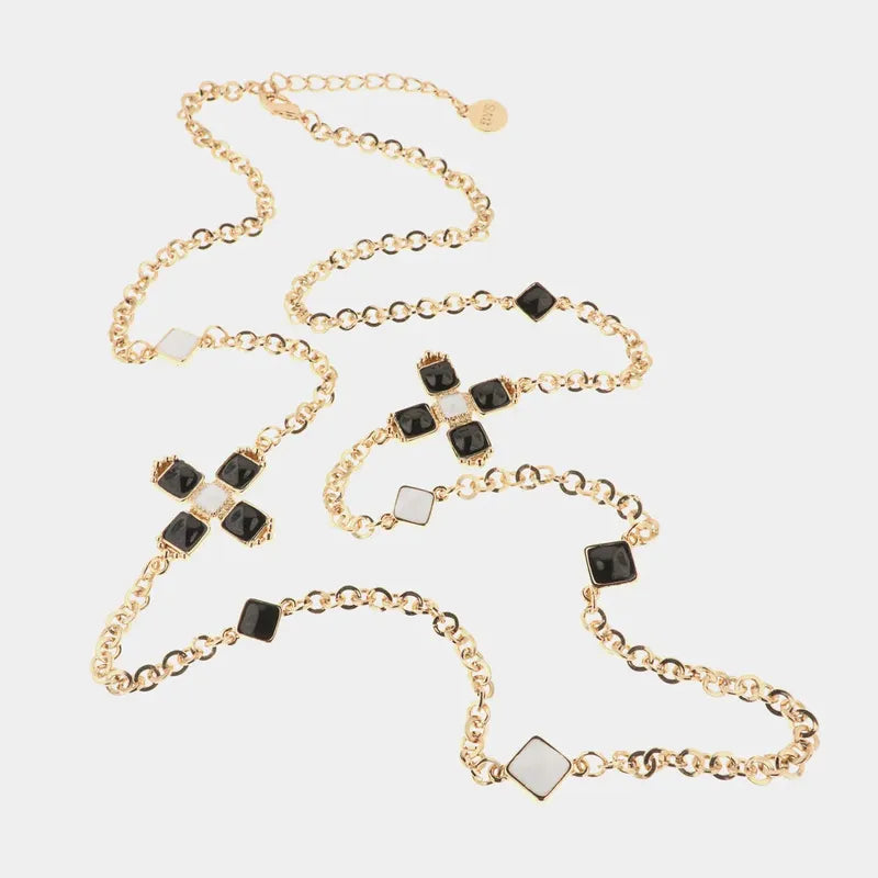 Collana in Metallo con dettagli a forma di croce impreziositi da cristalli bianchi e neri