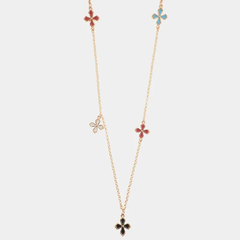 Collana in Metallo con croci pendenti con smalti e cristalli colorati