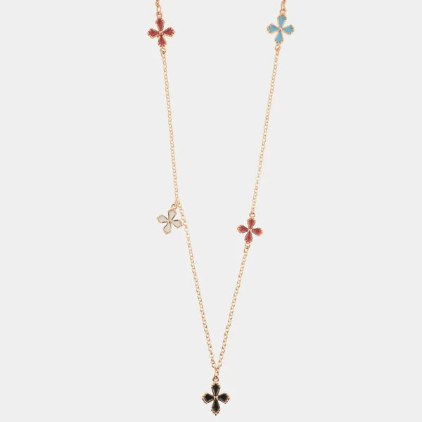 Collana in Metallo con croci pendenti con smalti e cristalli colorati
