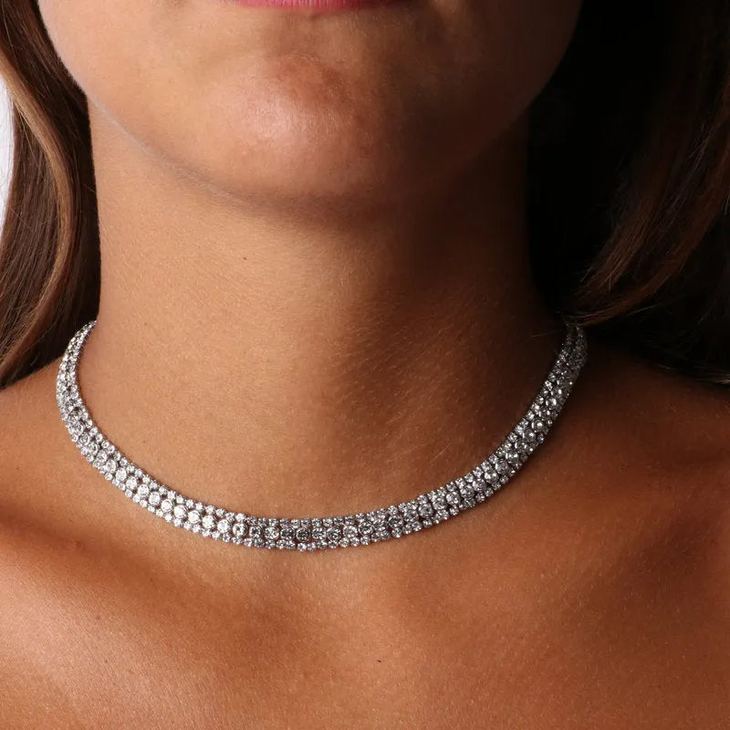 Collana in Metallo colliere a tre fili con cristalli bianchi