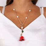 Collana in Metallo con chiusura a T e campanella pendente a forma di rosa rossa e foglie - BYSIMON gioielli
