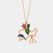 Collana in Metallo con pendente a forma di Campania con cactus, delfino e faraglioni