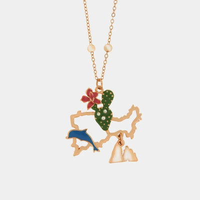 Collana in Metallo con pendente a forma di Campania con cactus, delfino e faraglioni