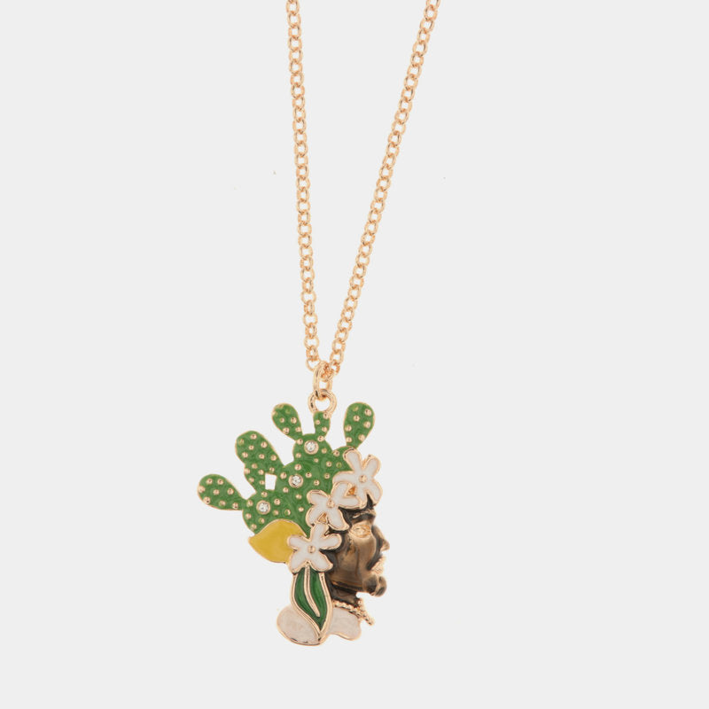 Collana in Metallo con pendente testa di moro con smalti e cristalli colorati - BYSIMON gioielli