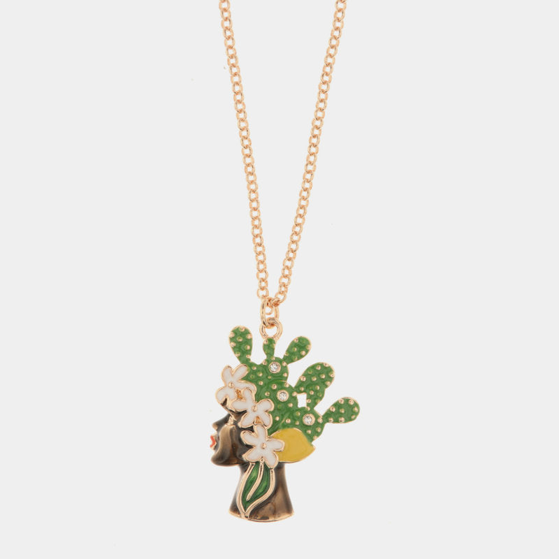 Collana in Metallo con pendente testa di moro donna con smalti e cristalli colorati
