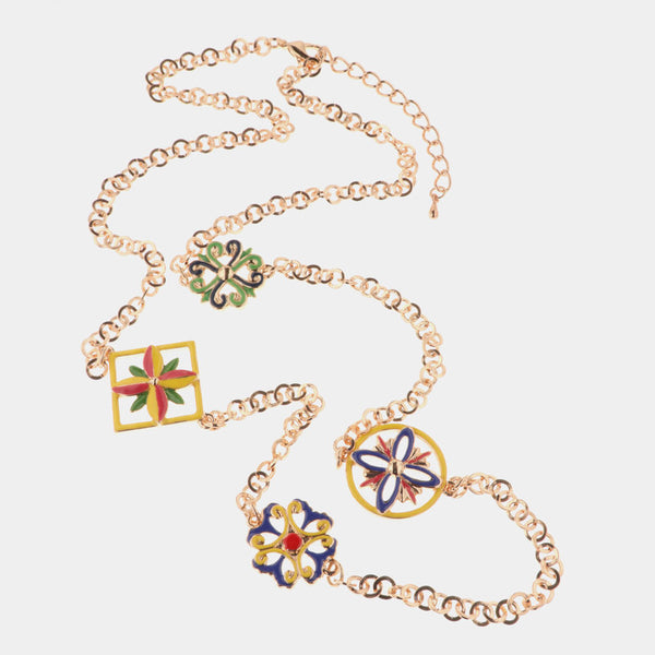 Collana in Metallo con dettagli in maiolica a fiore con smalti colorati - BYSIMON gioielli