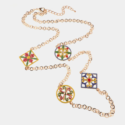 Collana in Metallo con dettagli in maiolica a fiore con smalti colorati - BYSIMON gioielli