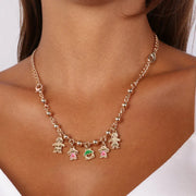 Collana in Metallo con pendenti a forma di casa con cuore, papà, bimba, mamma e bimba