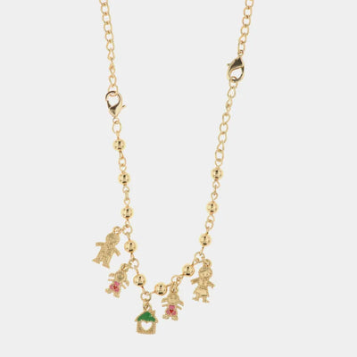 Collana in Metallo con pendenti a forma di casa con cuore, papà, bimba, mamma e bimba