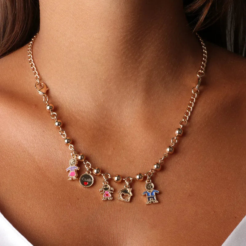 Collana in Metallo con pendenti impreziositi da smalti a forma di mamma, family, bimba, casa con cuore e papà - BYSIMON gioielli