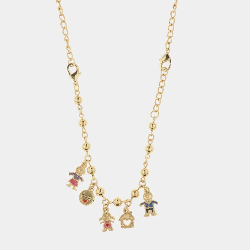 Collana in Metallo con pendenti impreziositi da smalti a forma di mamma, family, bimba, casa con cuore e papà - BYSIMON gioielli