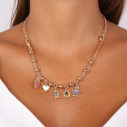 Collana in Metallo con pendenti impreziositi da smalti a forma di mamma, family, bimbo, casa con cuore e papà