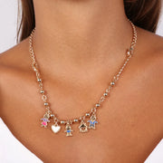 Collana in Metallo con pendenti impreziositi da smalti a forma di cuore, bimba, casa con cuore, zampetta e bimbo