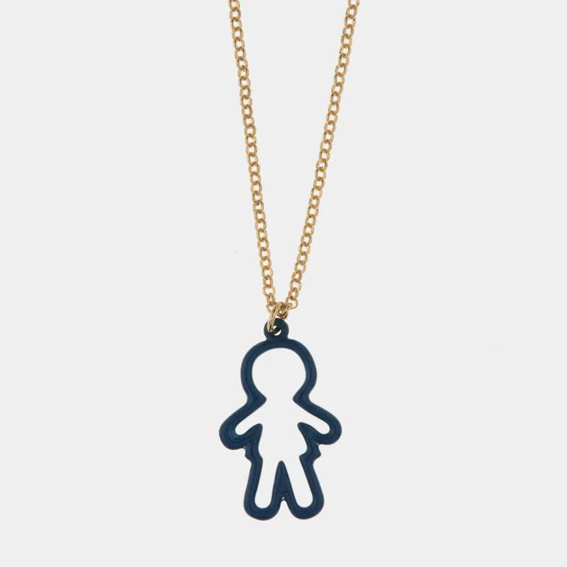Collana in Metallo con pendente a forma di bambino con smalto blu