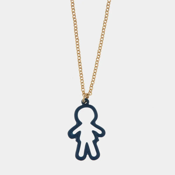 Collana in Metallo con pendente a forma di bambino con smalto blu