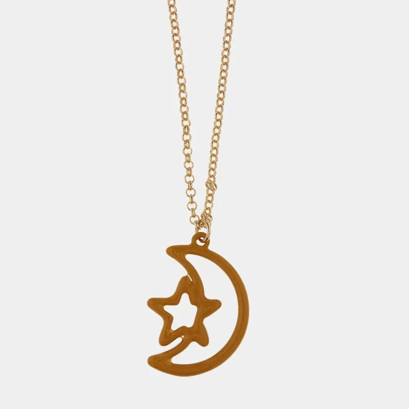 Collana in Metallo a forma di cielo stellato con stella e luca con smalto arancione