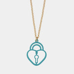 Collana in Metallo lucchetto a forma di cuore con smalto azzurro