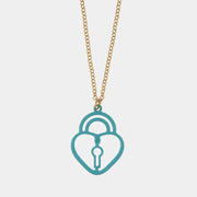 Collana in Metallo lucchetto a forma di cuore con smalto azzurro