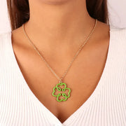 Collana in Metallo a forma di quadrifoglio impreziosito da smalto verde
