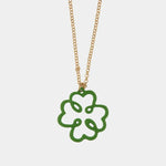 Collana in Metallo a forma di quadrifoglio impreziosito da smalto verde
