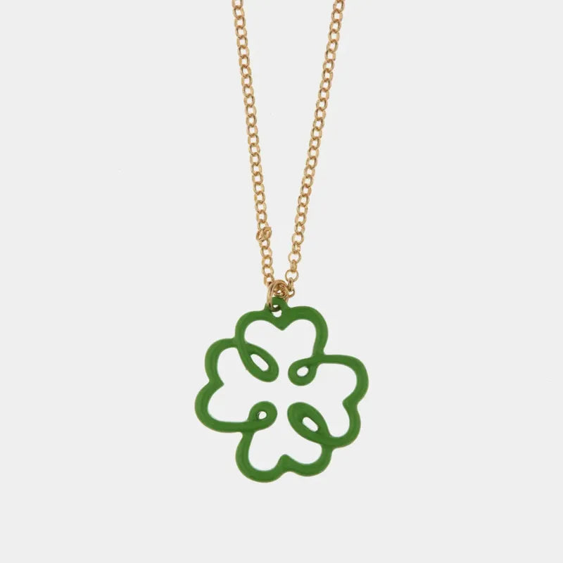 Collana in Metallo a forma di quadrifoglio impreziosito da smalto verde