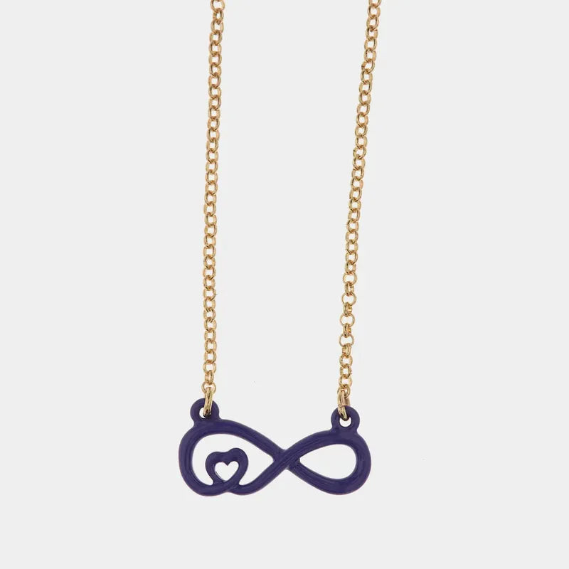 Collana in Metallo a forma di infinito con cuore in smalto viola