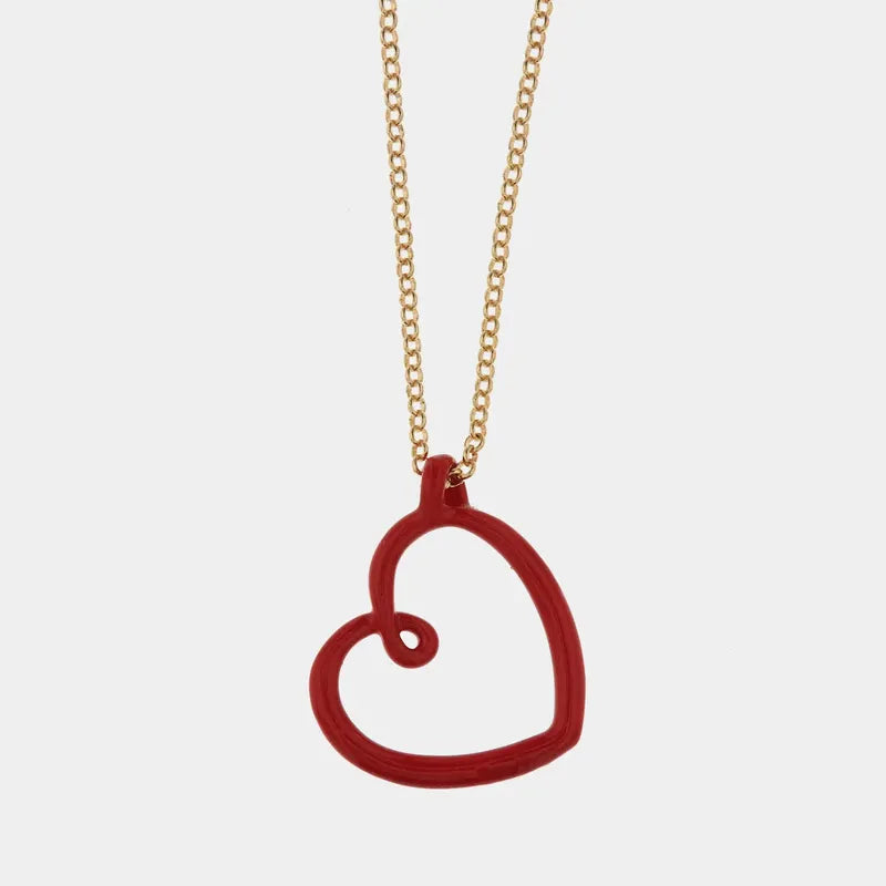 Collana in Metallo a forma di cuore con smalto rosso