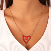 Collana in Metallo a forma di cuore con smalto rosso